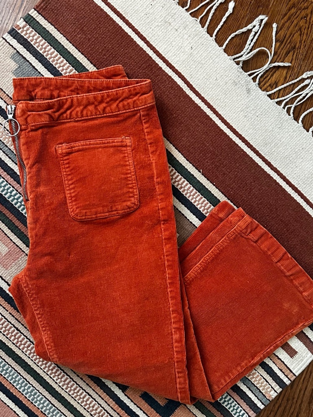 Wild Fable Rust Orange Corduroy Crop Flare Pants Size 12 Retro 70s Style